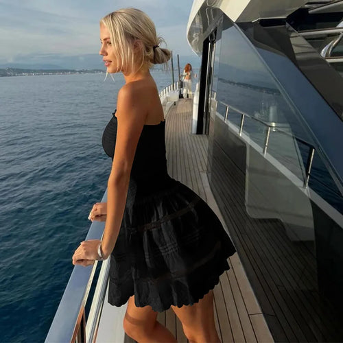 Load image into Gallery viewer, Off-shoulder Strapless A-line Sexy Mini Dress For Women Fashion Lace Sleeveless Backless High Waist Club Party Dress
