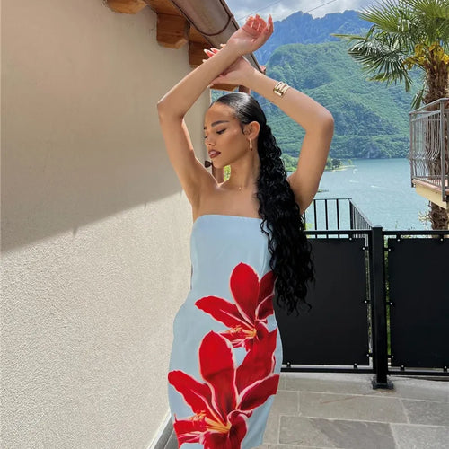 Load image into Gallery viewer, Strapless Backless Print Dress For Women Fashion Patchwork Off-shoulder Sleeveless Bodycon Club Party Print Mini Dress
