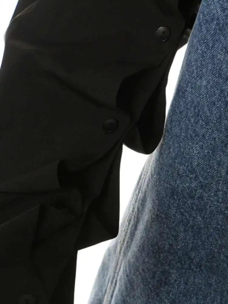 Women Blue Denim Button Many Ways Wear Dress New Round Neck Long Sleeve Loose Fit Fashion Tide Spring Autumn 2025 17A8518