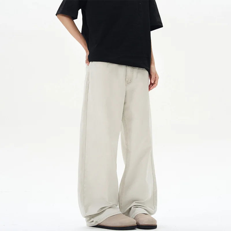 Fashion Men's Wear Simple Wide Leg Male Trousers Spring Summer Men Bottoms 2025 Loose Fit Washed American 9W1318