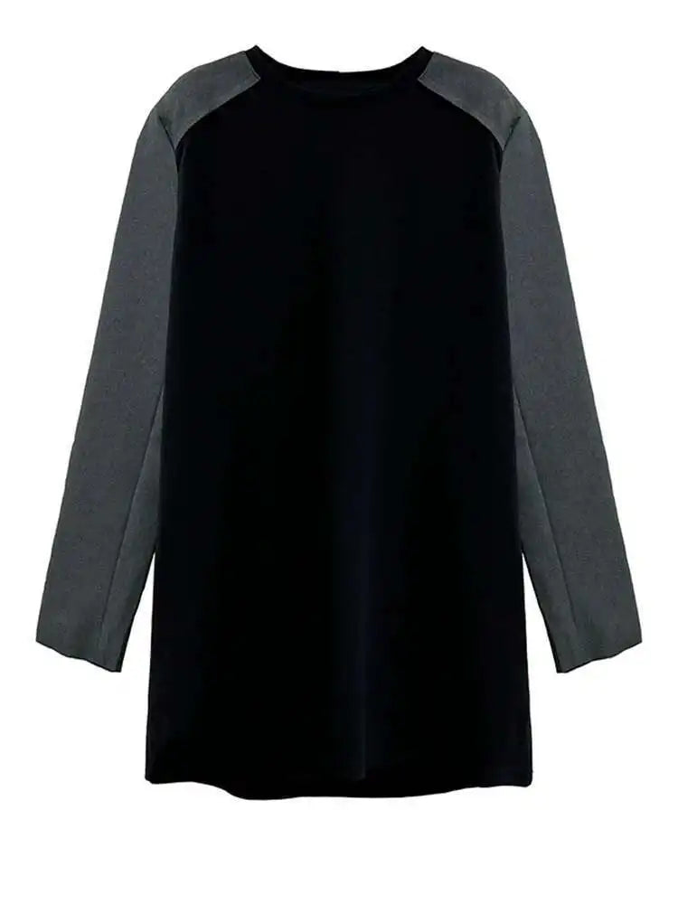 Women Black Color-block Blazer Fabric Elegant Mini Dress New Round Neck Long Sleeve Fashion Spring Autumn 2025 1DH9822