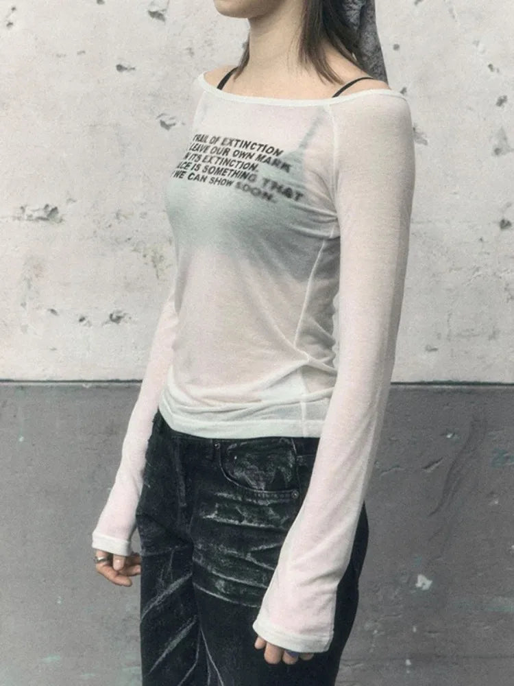 Y2k Aesthetic Vintage Letter Print Tshirts Women Harajuku Gothic Punk Basic T-shirt 2025 Streetwear Slim Bottoming Tees Femme