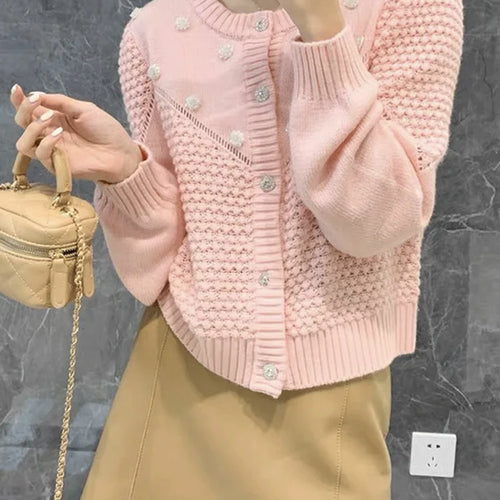 Load image into Gallery viewer, Autumn Women 3D Small Flower Knit Crop Cardigan Vintage Short Knitwear Long sleeve Single-breasted Buttons Sweater C-155
