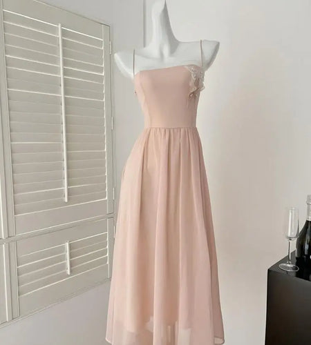 Summer Vintage Pink Sexy High Waist Sleeveless Evening Party Long Dress For Women Elegant Backless Pleated Slip Dress 2025 Trend