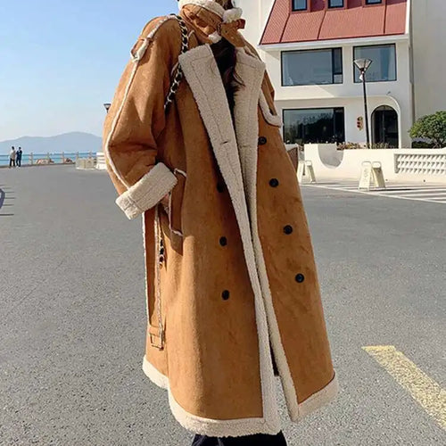 Load image into Gallery viewer, Camel Thick Big Size Long Lambswool Jacket New Stand Collar Long Sleeve Women Coat Fashion Tide Autumn Winter 2025 1DH8605
