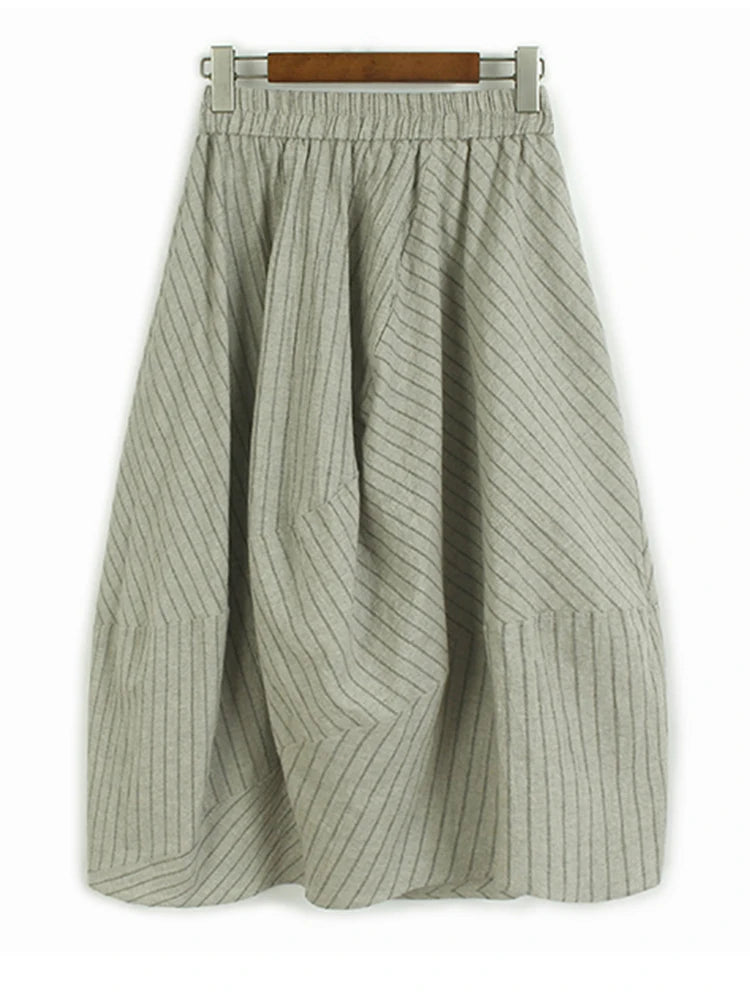 High Elastic Waist Black Striped Pocket Casual A-line Half-body Skirt Women Fashion Tide New Spring Autumn 2025 1DJ1205