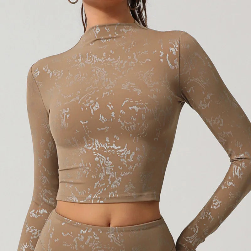 Stamping Long Sleeve Sport Jacket Women Zipper Fitness Yoga Shirt Gym Top Activewear Push Up Running Coats Workout Clothes Woman