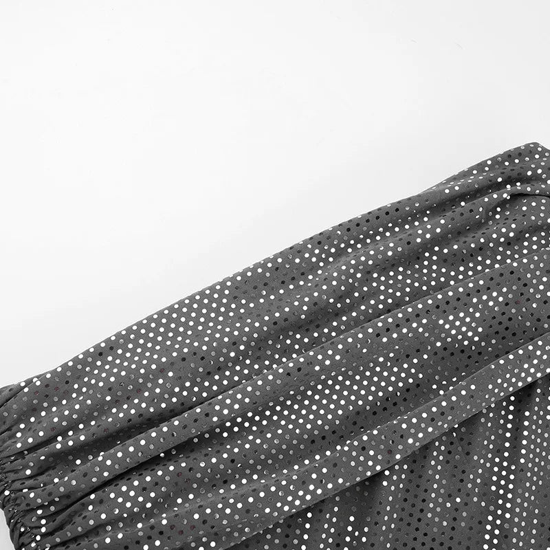 Elegant Strapless Sparkle Maxi Dress For Women Fashion Off-shoulder Backless Long Flare Sleeve Bodycon Club Party Dress