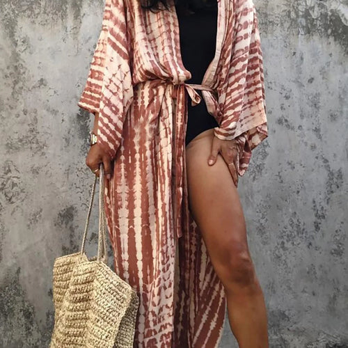 Load image into Gallery viewer, 11 Colors Printed Long Sleeve With Belt Tunic Beach Cover Up Cover-ups Beach Dress Beach Wear Beachwear Female Women V4521
