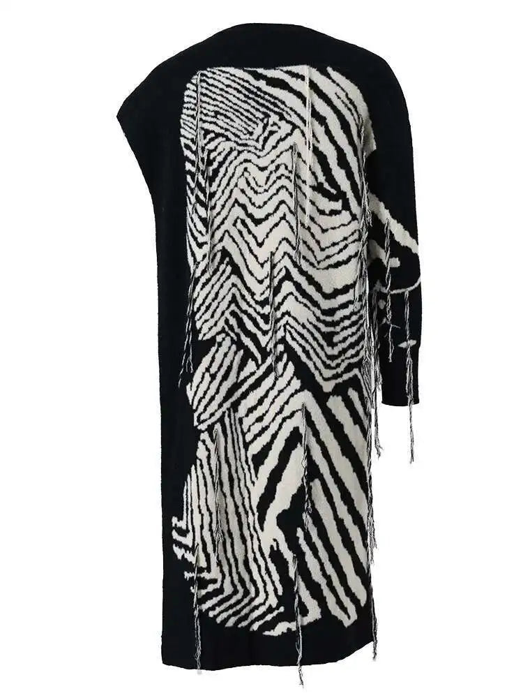 Women  Knitting Striped Tassels Big Size Dress New Round Neck Long Sleeve Loose Fit Fashion Tide Spring Autumn 2025 SG592