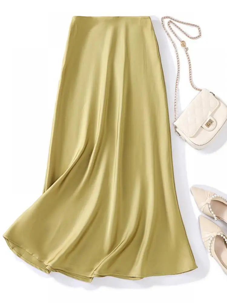 Korean Fashion Solid Elegant High Waist Zipper Long Skirt Women's Summer Vacation Party Wrapped Hip A-line Skirt 2024 Streetwear