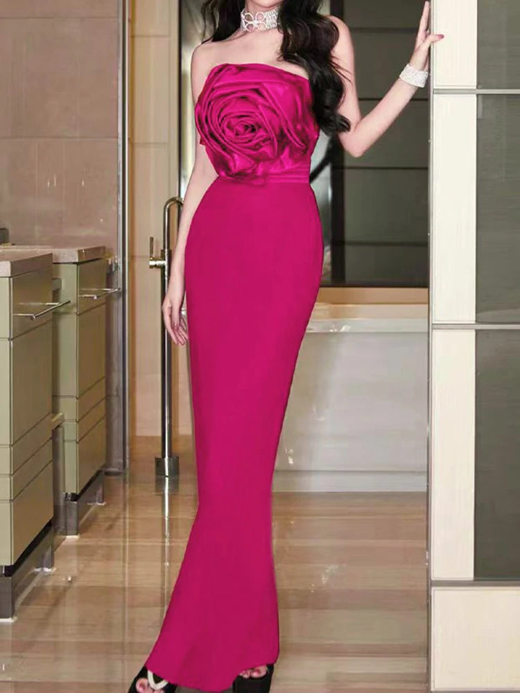 Hit Color Slimming Spliced Appliques Dresses For Women Strapless Sleeveless High Waist Temperament Dress Female New