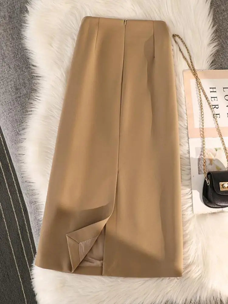 High Waist Zipper Back Split Suit Skirt For Women Spring Autumn 2023 New Solid Pencil Skirts Office Ladies Casual Straight Skirt