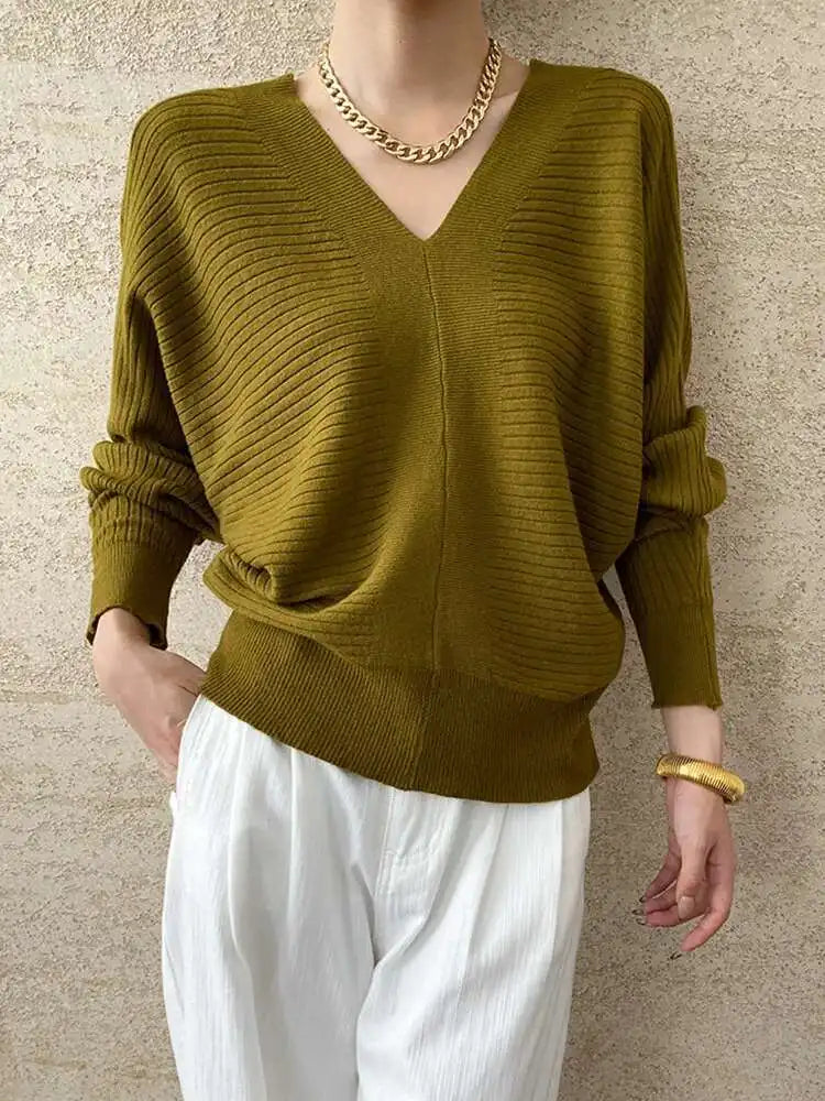 Red Big Size Elegant Knitting Sweater V-Neck Long Sleeve Women Pullovers New Fashion Tide Spring Autumn 2025 1DH7257