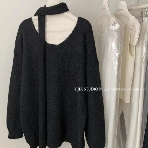 Load image into Gallery viewer, Fashion Popular 2024 Autumn Winter Women's New Solid V Neck Short Pullover Sweater French  Long Sleeve Versatile Tops Simplicity
