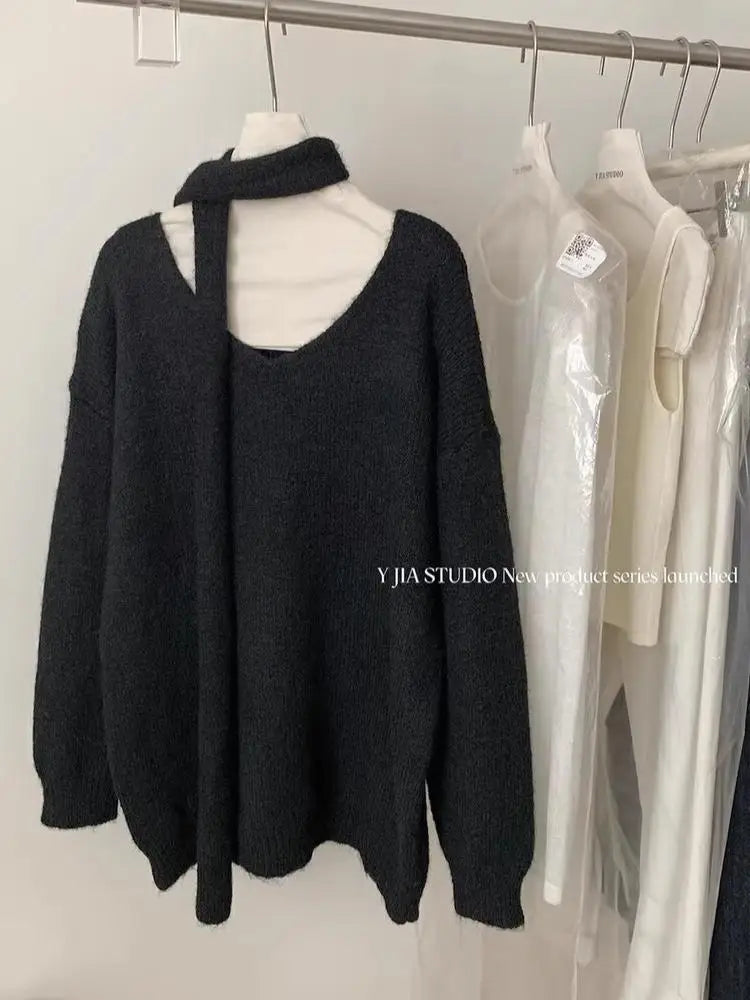 Fashion Popular 2024 Autumn Winter Women's New Solid V Neck Short Pullover Sweater French  Long Sleeve Versatile Tops Simplicity