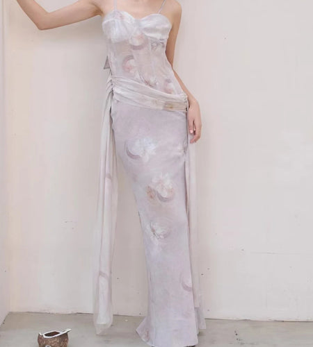 Slimming Printing Spliced Lace Up Elegant Dresses for Women Square Neck Sleeveless Tunic Dress Female Clothing New