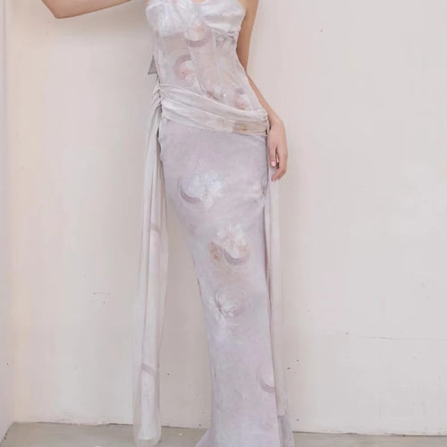 Load image into Gallery viewer, Slimming Printing Spliced Lace Up Elegant Dresses for Women Square Neck Sleeveless Tunic Dress Female Clothing New
