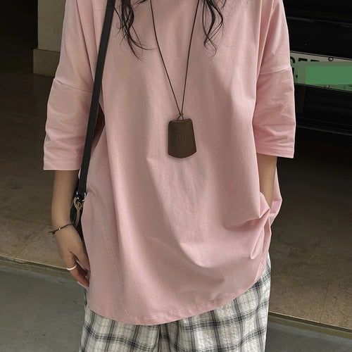 Load image into Gallery viewer, Women White Shaped Spliced Big Size Casual T-shirt New Round Neck Half Sleeve Fashion Tide Spring Summer 2025 1DJ1530
