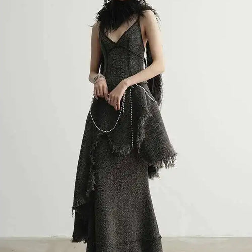 Load image into Gallery viewer, High Waist 25% Wool Burr Holes Floor-Length Elegant Half-body Skirt Women Fashion Tide New Autumn Winter 2025 1DH4037
