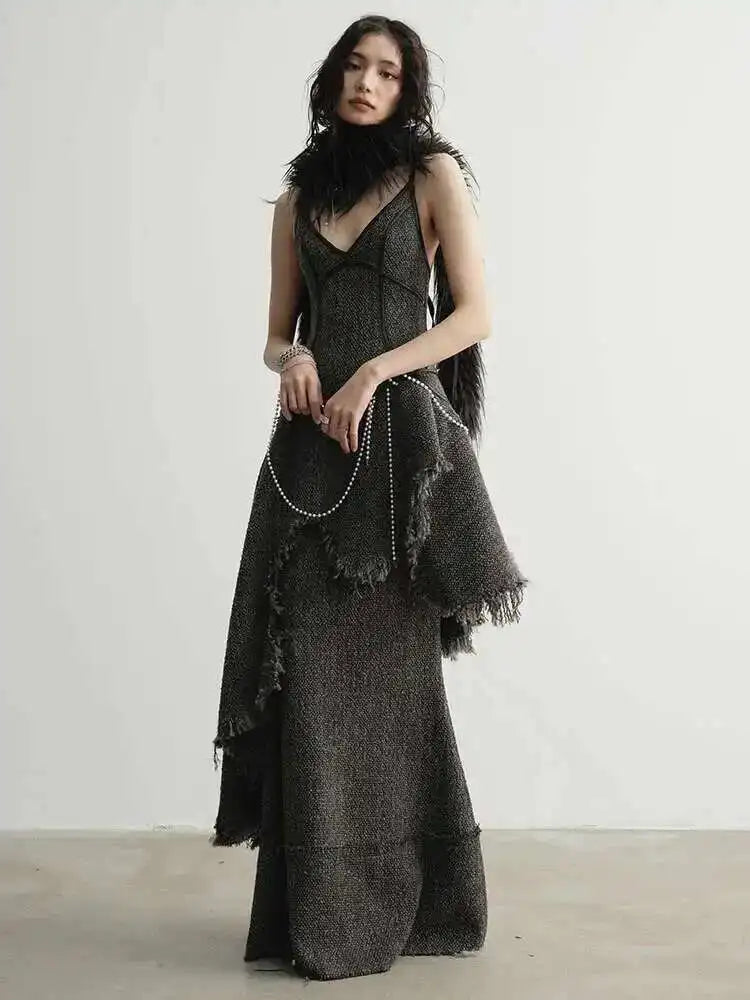 High Waist 25% Wool Burr Holes Floor-Length Elegant Half-body Skirt Women Fashion Tide New Autumn Winter 2025 1DH4037