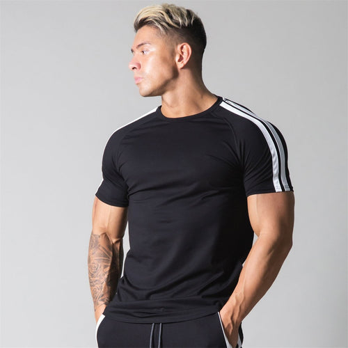 Load image into Gallery viewer, Black Gym Fitness T-shirt Men Running Sport Skinny Shirt Short Sleeve Cotton Tee Tops Summer Male Bodybuilding Training Clothing
