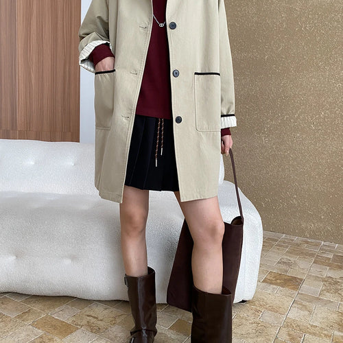 Load image into Gallery viewer, Hit Color Patchwork Pockets Chic Trench For Women Lapel Long Sleeve Temperament Long Coats Female Fashion Autumn
