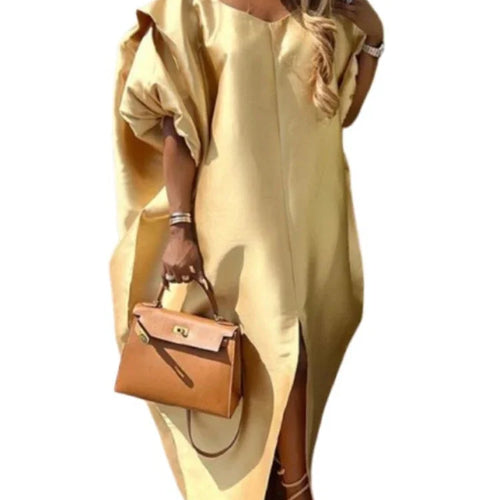 Load image into Gallery viewer, Evening Prom Pleated Long Dresses for Women Summer Puff Sleeves V-neck Woman Split-front Loose Maxi Dresses
