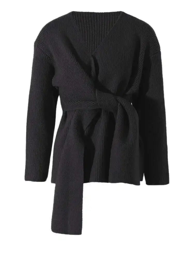 Gray Irregular Bandage Elegant Sweater Round Neck Long Sleeve Women Pullovers New Fashion Tide Autumn Winter 2025 2R4635