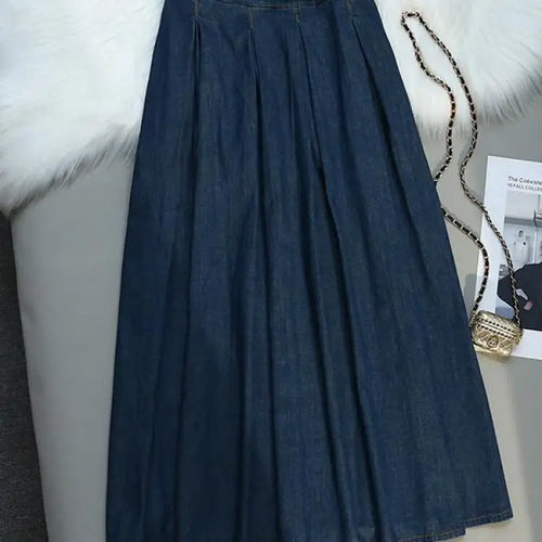 Load image into Gallery viewer, Korean Style High Waist Retro Belt Long Skirts For Women Fashion 2023 Summer Thin A-line Denim Skirt Women&#39;s Midi Elastic Skirt
