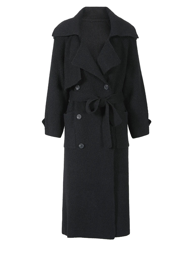 Gray Belted Pocket Big Size Knitting Cardigan Sweater V-Neck Long Sleeve Women New Fashion Spring Autumn 2025 17A2005H02