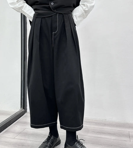 High Elastic Waist Black Topstitched Pleated Wide Leg Pants New Trousers Women Fashion Tide Spring Autumn 2025 1DH1164