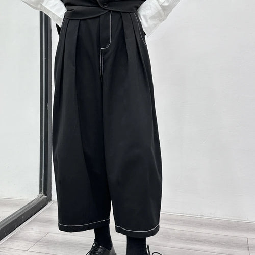 Load image into Gallery viewer, High Elastic Waist Black Topstitched Pleated Wide Leg Pants New Trousers Women Fashion Tide Spring Autumn 2025 1DH1164
