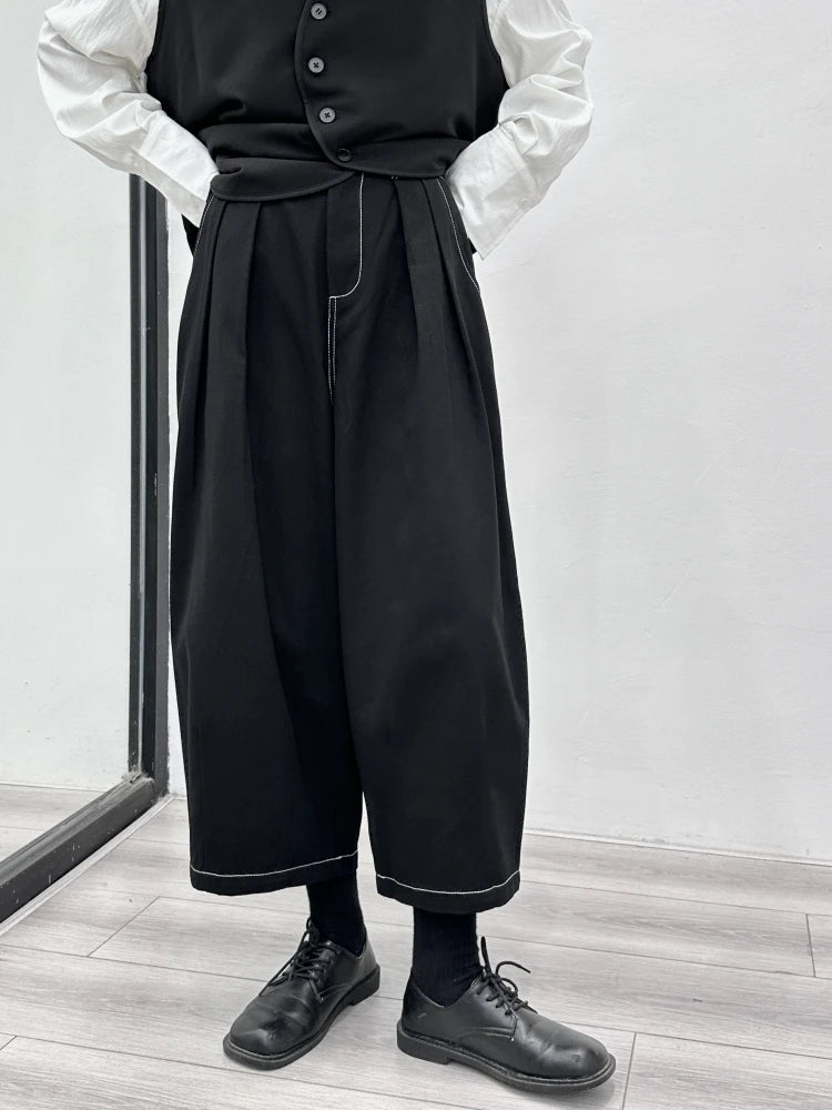 High Elastic Waist Black Topstitched Pleated Wide Leg Pants New Trousers Women Fashion Tide Spring Autumn 2025 1DH1164