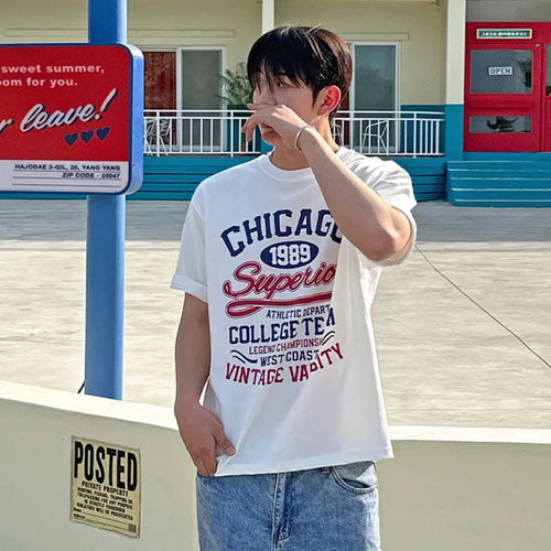 Load image into Gallery viewer, Korean New Summer Men's T-shirts Letter Printed Short Sleeved T-shirt Loose Round Collar Korean Stylish Male Top 9W1631
