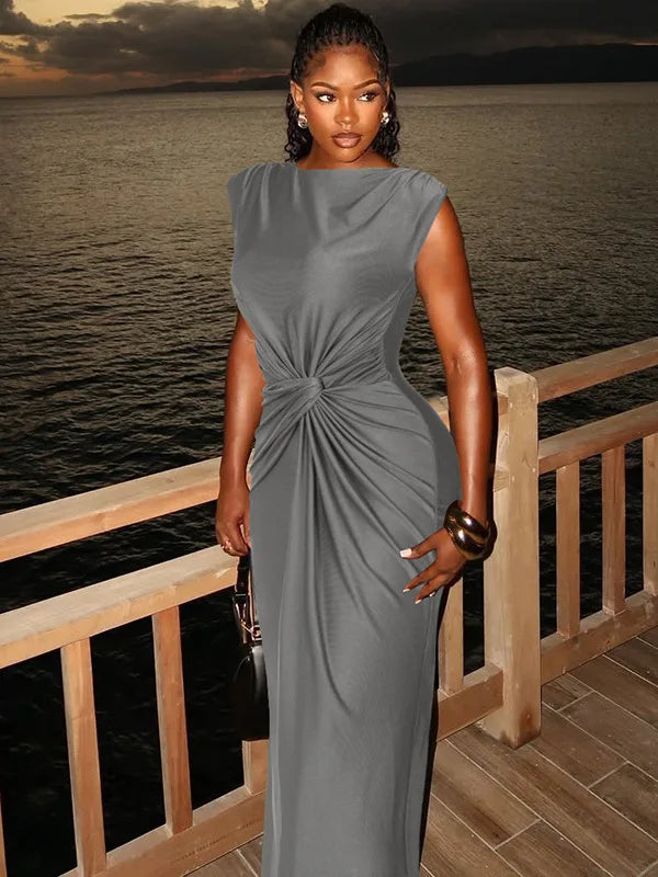 Elegant Sleeveless Round Neck Long Dress For Women Spring Summer 2025 New Temperament Slim Party Club Evening Dress
