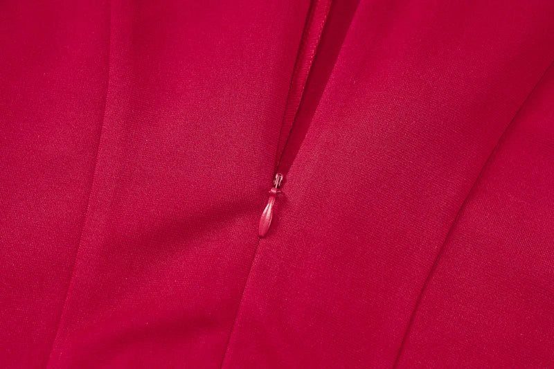 Half High Collar Sleeveless Sexy Mini Dress For Women Fashion Solid Red High Waist A-line Club Pleated Sexy Dress