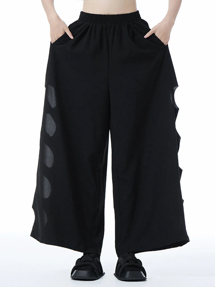 High Elastic Waist Gray Side Hollow Out Long Wide Leg Pants New Trousers Women Fashion Tide Spring Autumn 2025 1DJ1255
