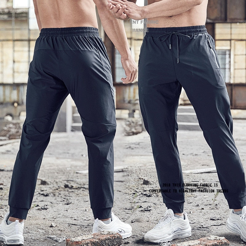 Men Sport Pant Training Bodybuilding Trousers Youngster Fitness Running Sweatpant Thin Elastic Dry Fit Zipper Pockets Long Pants