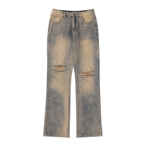 Load image into Gallery viewer, American Style Men&#39;s Jeans Printed Straight Wide Leg Hole Desing High Street Stylish Gradient Color Male Bottoms 9W1965
