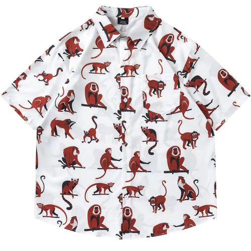 Load image into Gallery viewer, Harajuku Hawaiian Shirts Cartoon Monkey Graphic Printed Blouse Men Summer Casual Baggy Short Sleeve Button Up Beach Shirt Tops
