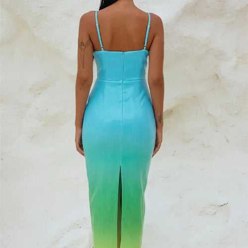 Load image into Gallery viewer, Sequins Spaghetti Strap Gradient Sexy Maxi Dress For Women Fashion Sleeveless Backless Split Sparkle Club Party Dress
