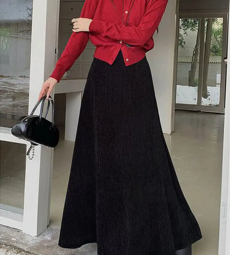 Autumn Winter Korean Black Brown High Waist Elegant Long Skirts Women Vintage Simplicity Purple Slim Vacation Skirt Streetwear
