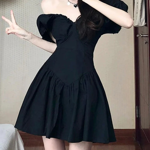 Load image into Gallery viewer, Summer Solid Color V-neck Women&#39;s Dresses Puff Sleeve Slim Fashion Female Streetwear French Style Elegant Mini Dresses
