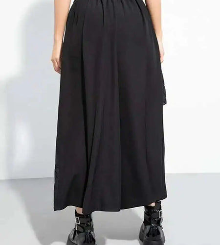 High Elastic Waist Black Irregular Spliced Wide Leg Pants New Trousers Women Fashion Tide Spring Autumn 2025 1DH5074