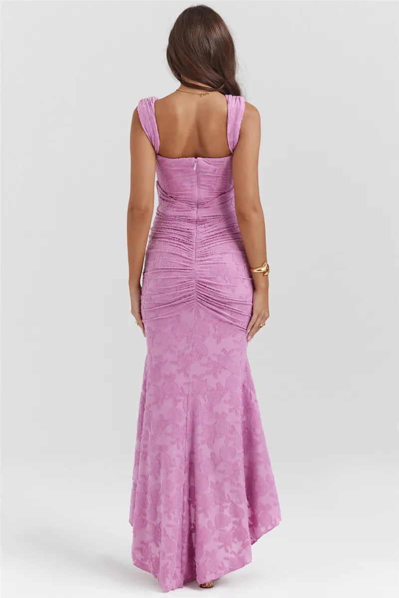 Off-shoulder Backless Sexy Evening Dress For Women Purple Sleeveless Strapless Ruched Bodycon Club Party Dress