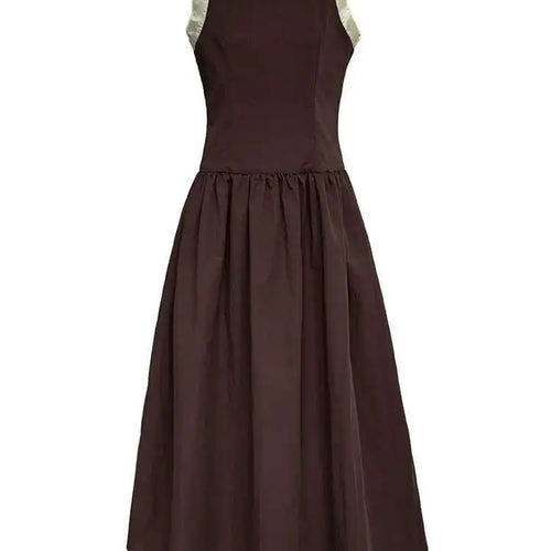 Load image into Gallery viewer, Women Coffee Color-block Elegant Long Vest Dress New Round Neck Sleeveless Fashion Tide Spring Summer 2025 1DJ0743
