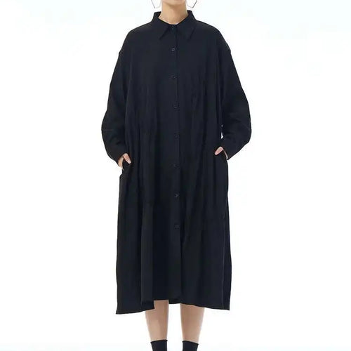 Load image into Gallery viewer, Women Coffee Pleated Spliced Big Size Midi Shirt Dress New Lapel Long Sleeve Fashion Tide Spring Autumn 2025 1DH7416
