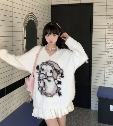 2025 Preppy Style Grunge Sweater Harajuku  Oversize Fur Autumn Grunge Pullover Cartoon Jacquard Kawaii Cute Loose Women Jumpers