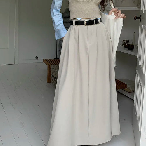 Load image into Gallery viewer, Korean Black High Waist Pleated Woman Grey Suit Skirt Female 2023 Autumn Ladies Casual Fashion Beige Festival A-line Long Skirts
